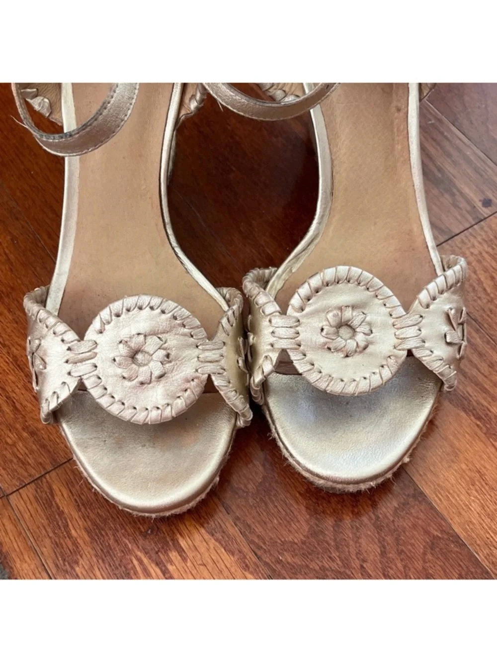 Gold Jack Roger’s Wedge Sandals with Decorative Medallion size 9